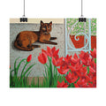 'Chillin' Cat and Flowers' Rolled Poster — Wall Art Print