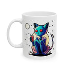 Alien Cat Ceramic Mug — Colorful Space Kitty Coffee Cup (11oz/15oz)