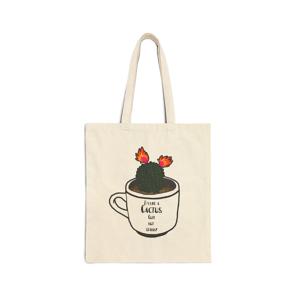Tote Bag — 'I Like A Cactus' Cute Coffee Cup Cactus Canvas Tote