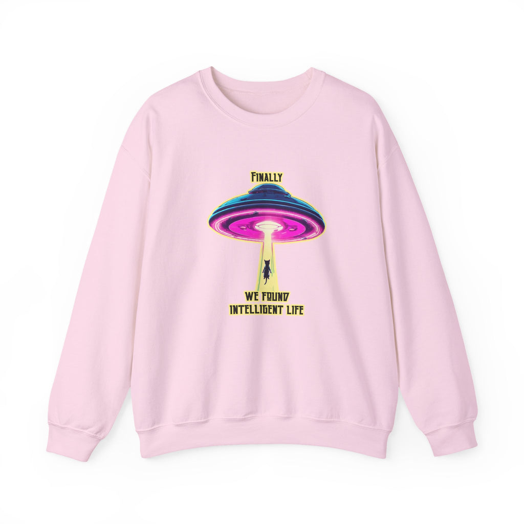 Crewneck Sweatshirt — "Finally We Found Intelligent Life" Neon UFO Graphic