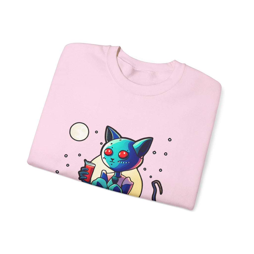 Alien Cat Crewneck Sweatshirt — Neon Cosmic Cat Graphic