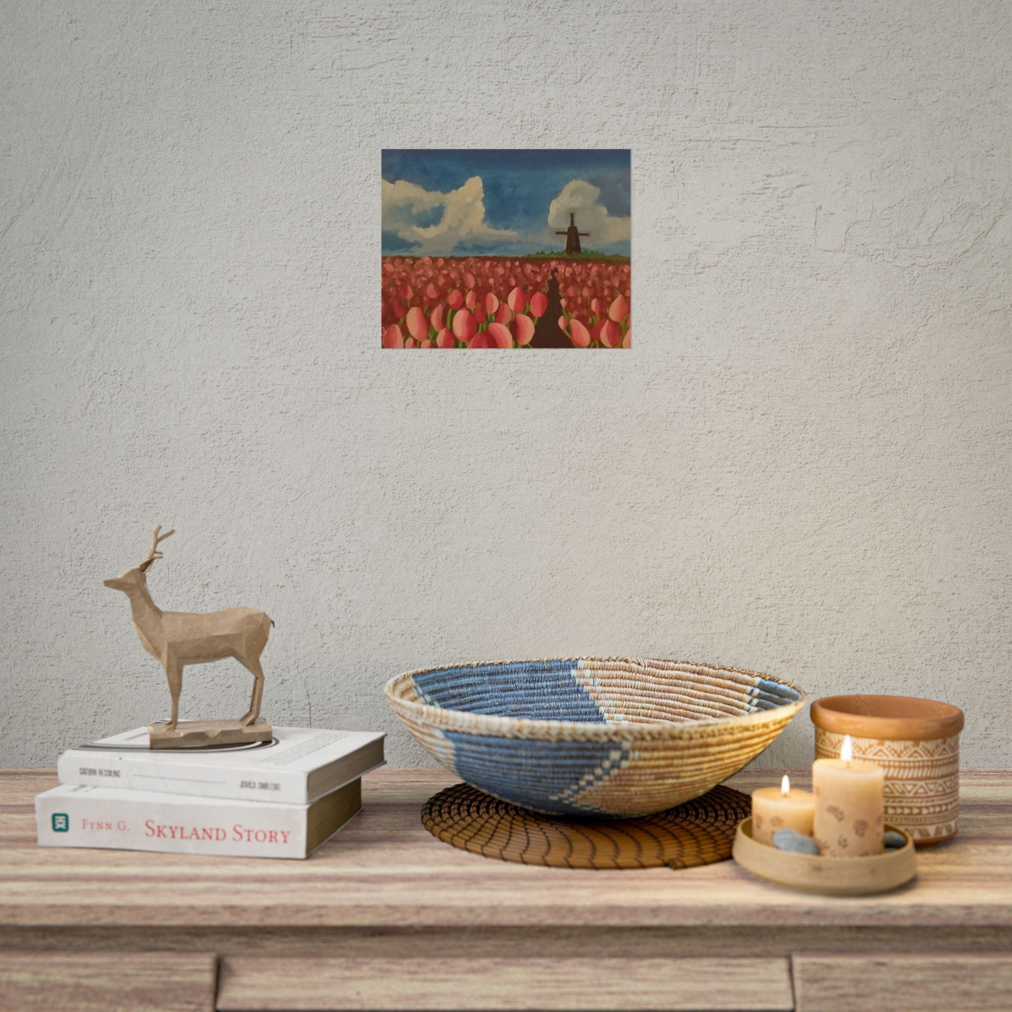 Rolled Poster — Tulip Field Landscape Print with Windmill