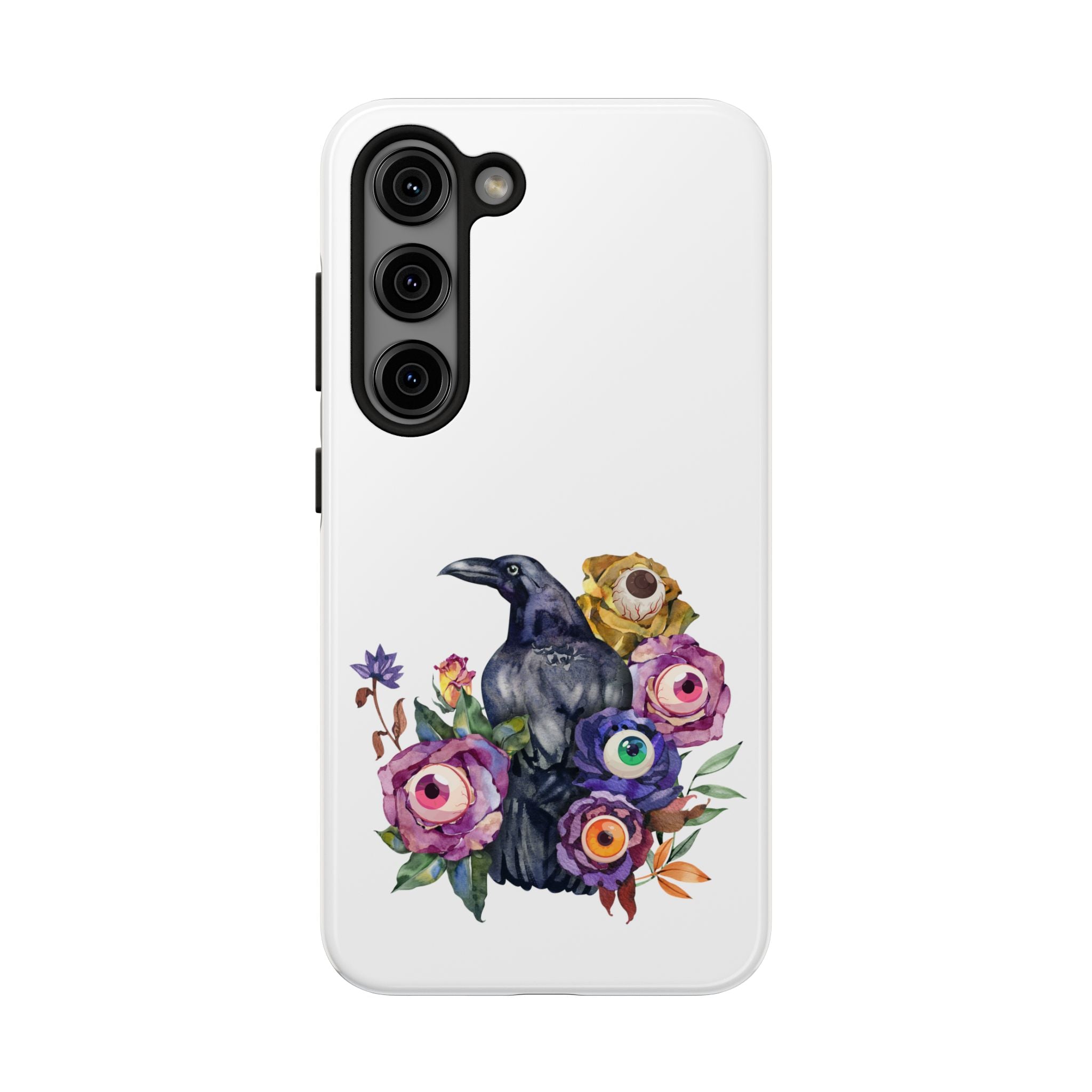 'Surreal' Tough Phone Case — Protective Phone Cover with Raven and Bouquet Design