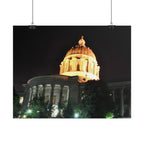Nighttime Missouri Capitol Dome Rolled Poster — Illuminated Government Building Wall Art