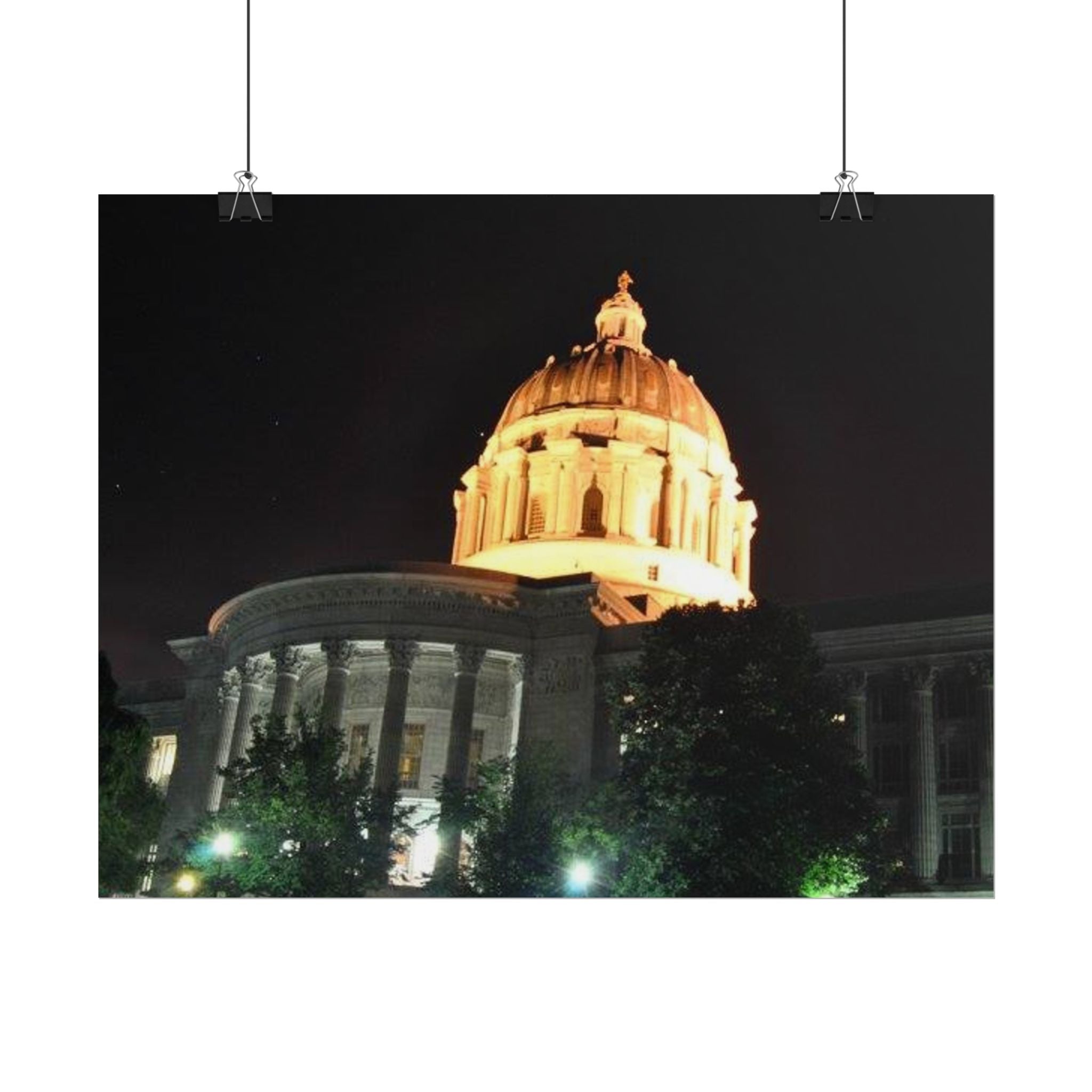 Nighttime Missouri Capitol Dome Rolled Poster — Illuminated Government Building Wall Art