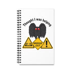 Thought I Was Helping Mothman Spiral Journal — Funny Cryptid Notebook with "Bridge Out" Warning Signs