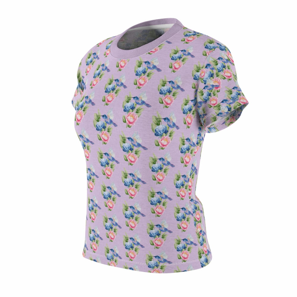 All-Over Print Tee — Vintage Flower and Hummingbird Pattern