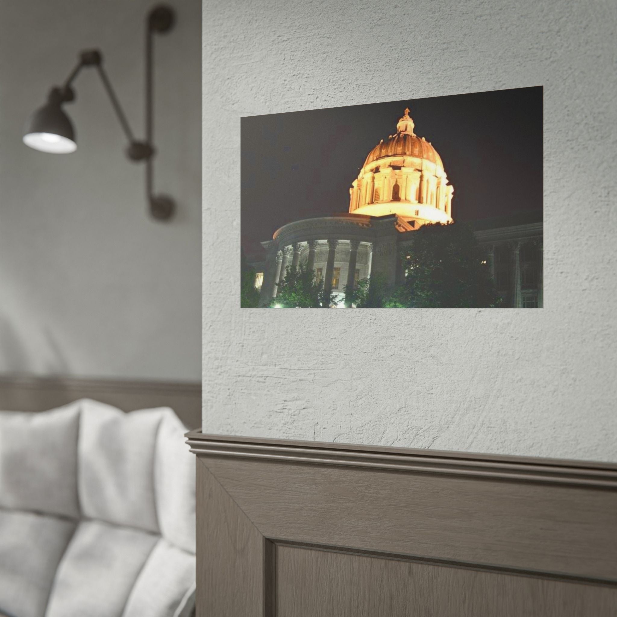 Nighttime Missouri Capitol Dome Rolled Poster — Illuminated Government Building Wall Art