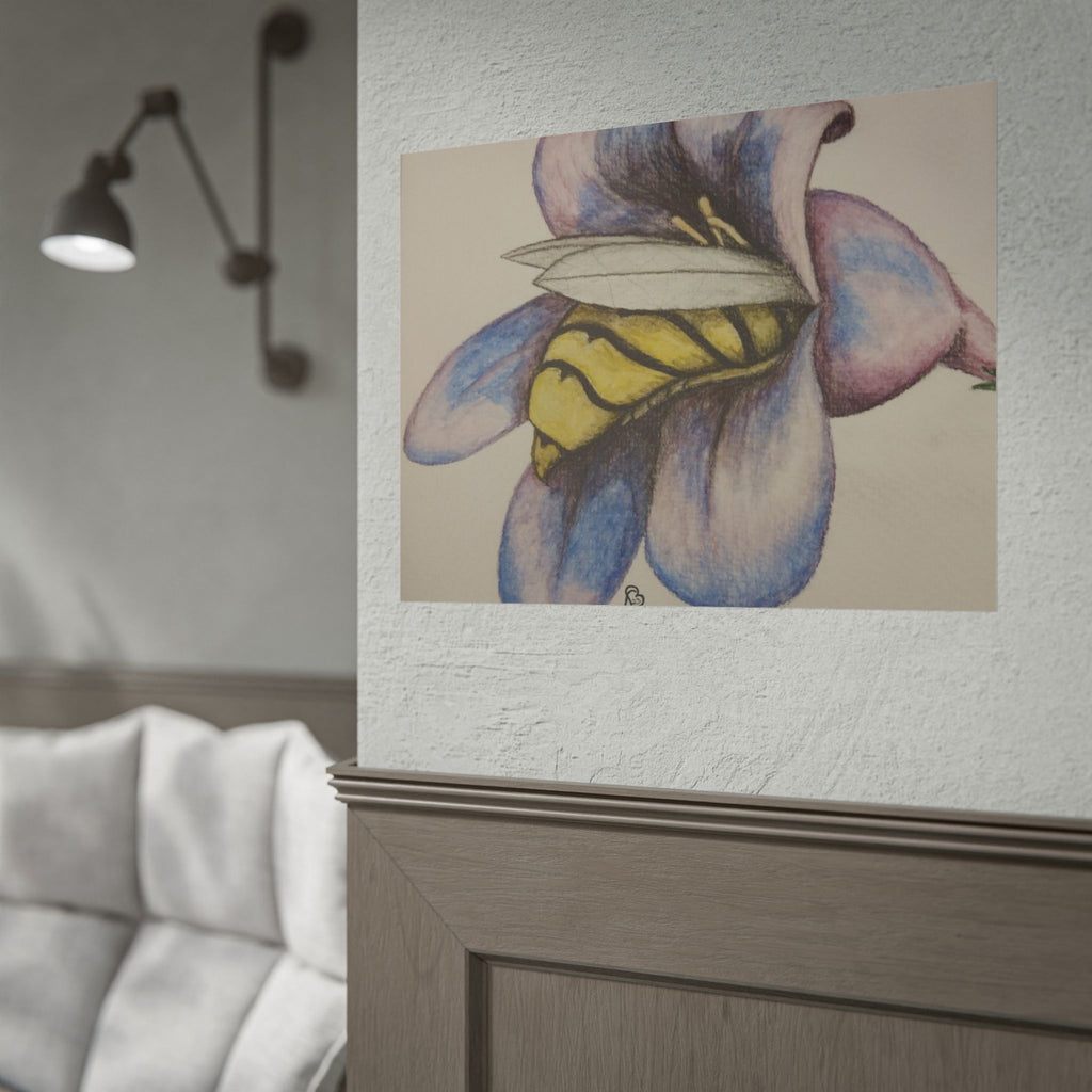 Bee in Blue Flower Poster — Rolled Botanical Art Print