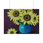 Yellow Sunflowers in Blue Vase Rolled Art Print