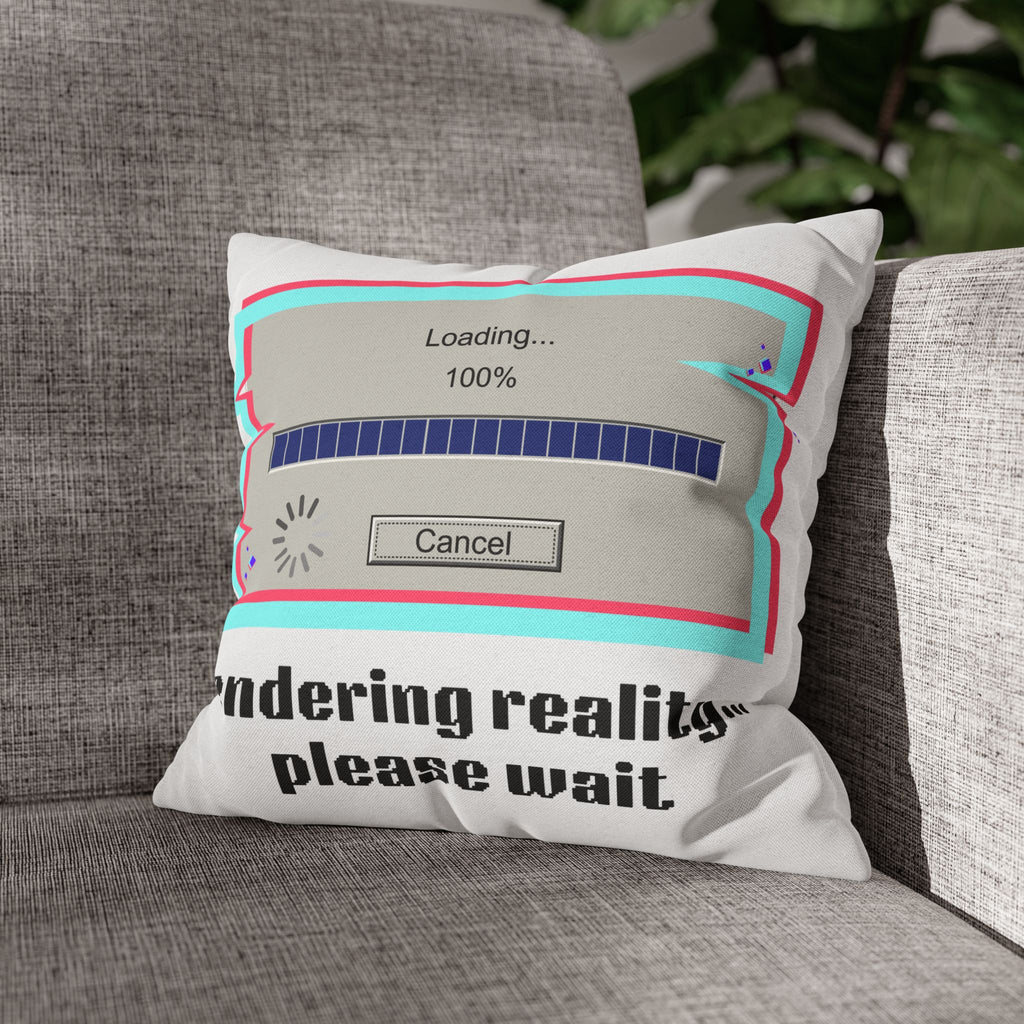 Square Pillowcase — "Rendering Reality... Please Wait" Retro Loading Bar Decorative Pillowcase