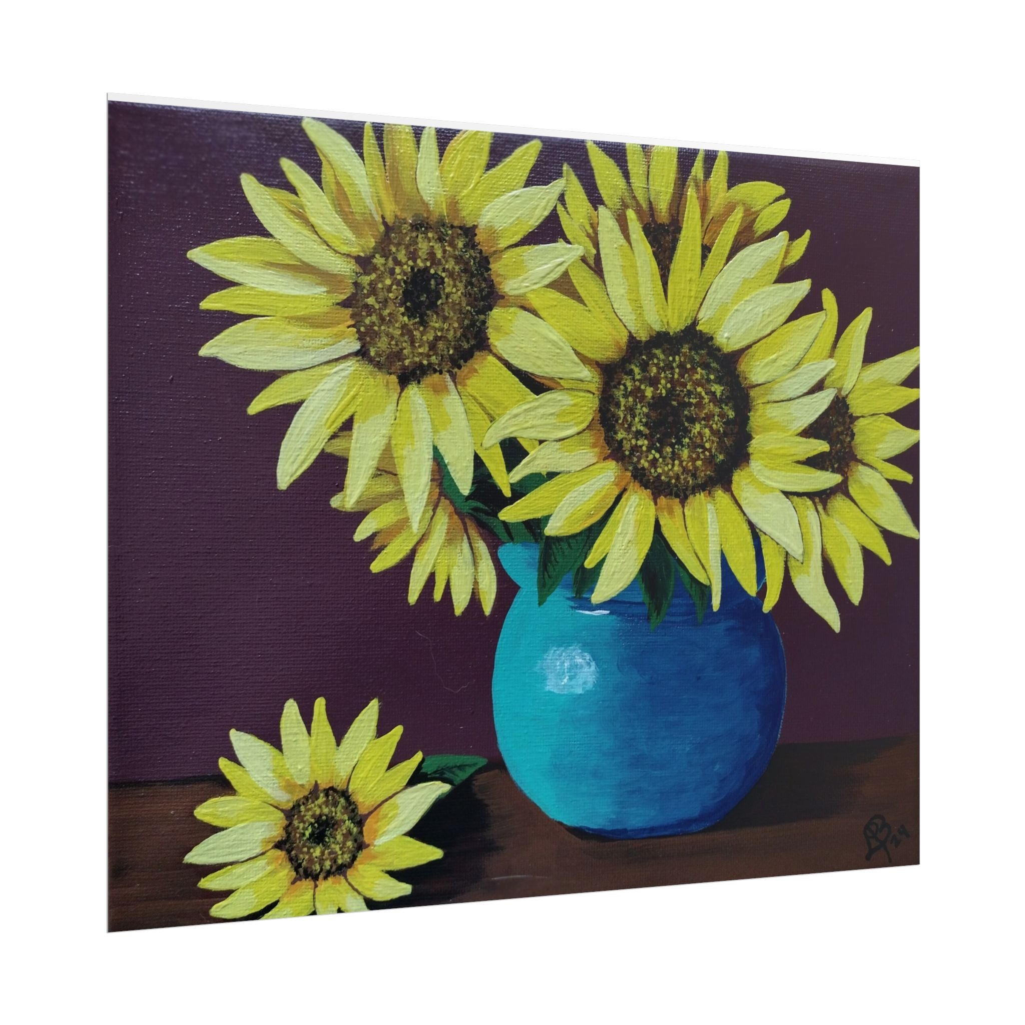 Yellow Sunflowers in Blue Vase Rolled Art Print