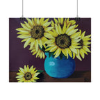 Yellow Sunflowers in Blue Vase Rolled Art Print