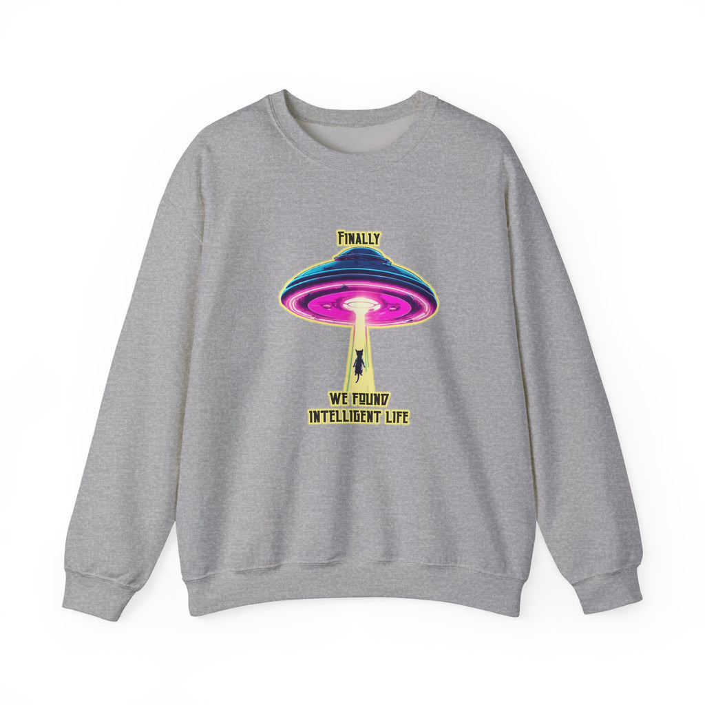 Crewneck Sweatshirt — "Finally We Found Intelligent Life" Neon UFO Graphic
