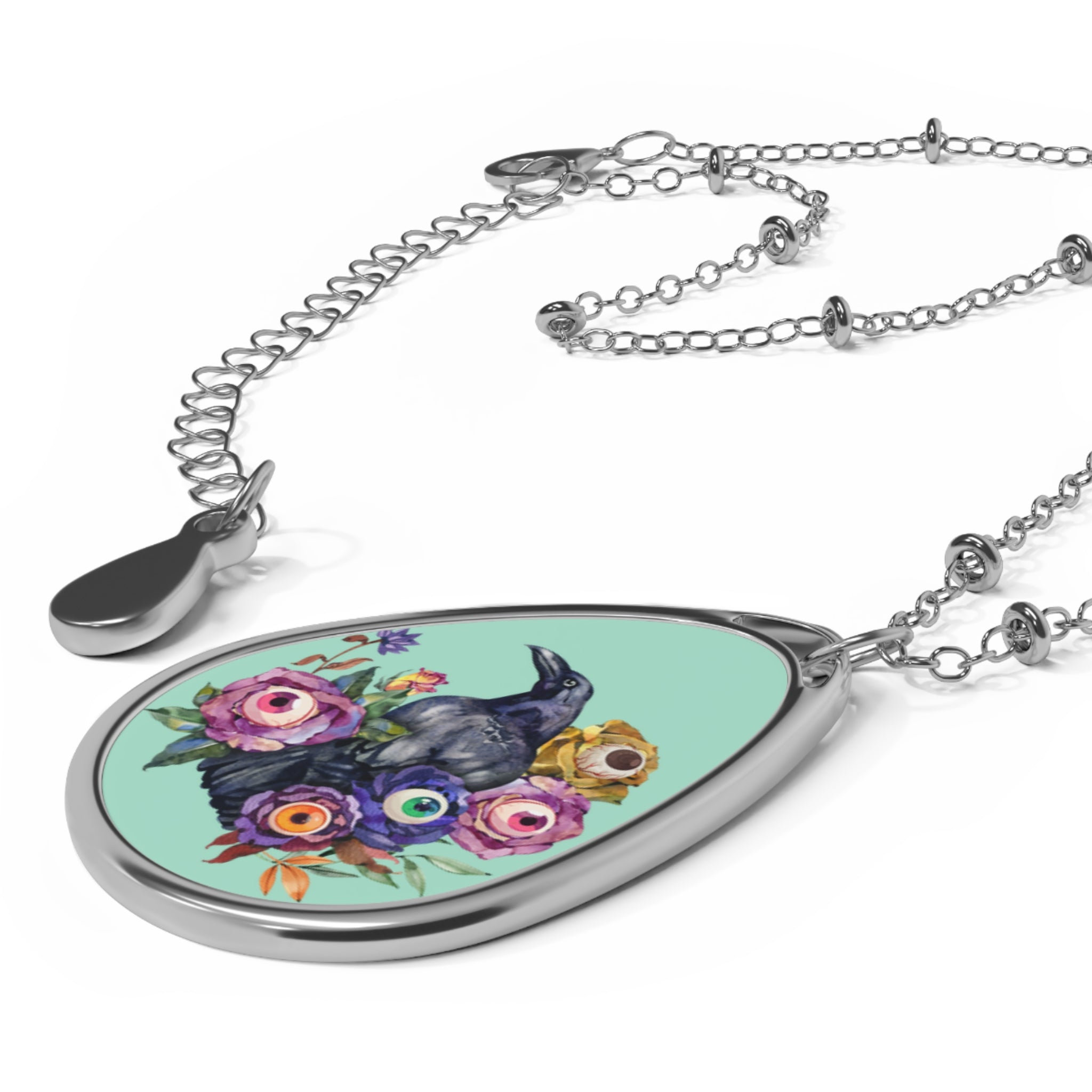 Raven & Wildflower Oval Pendant Necklace — Surreal Jewelry