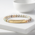 Personalize it! Engravable Natural Stone Stretch Bracelet — Bar Bead Bracelet ("I am enough")