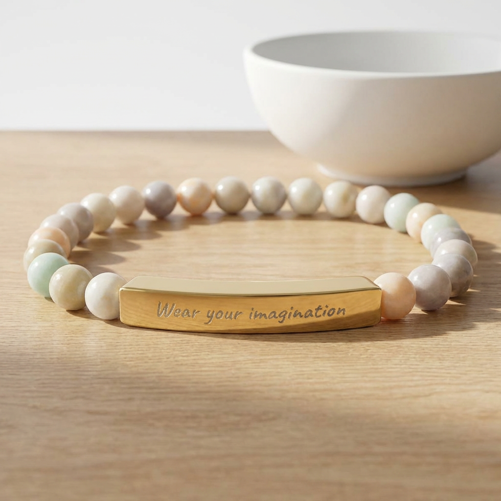 Personalize it! Natural Stone Stretch Bracelet 'Wear Your Imagination' Bar