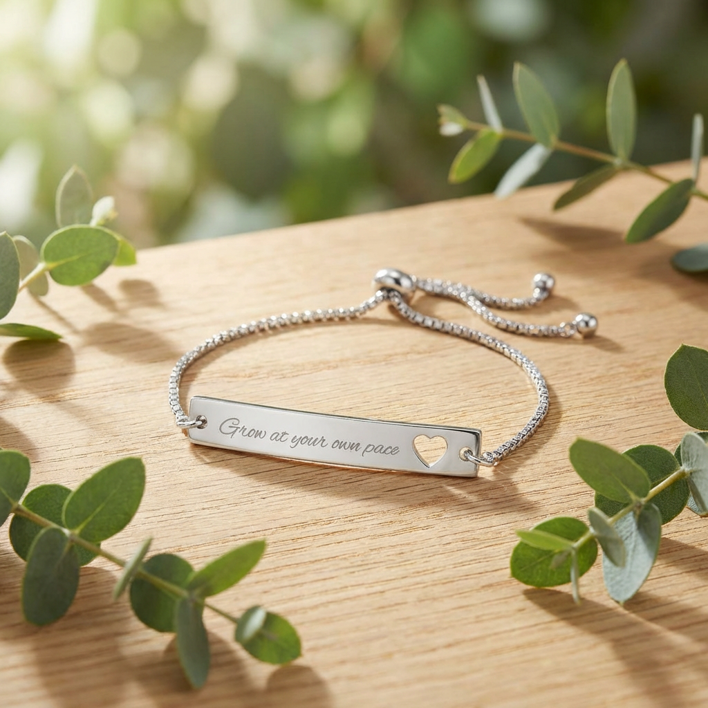 Personalize it! Heart Cutout Bar Bracelet — Adjustable Gold Nameplate Bracelet