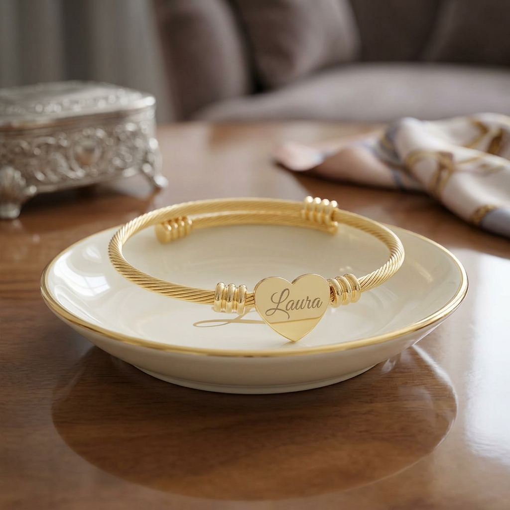 Personalize it! Name Heart Bangle (Silver or Gold)