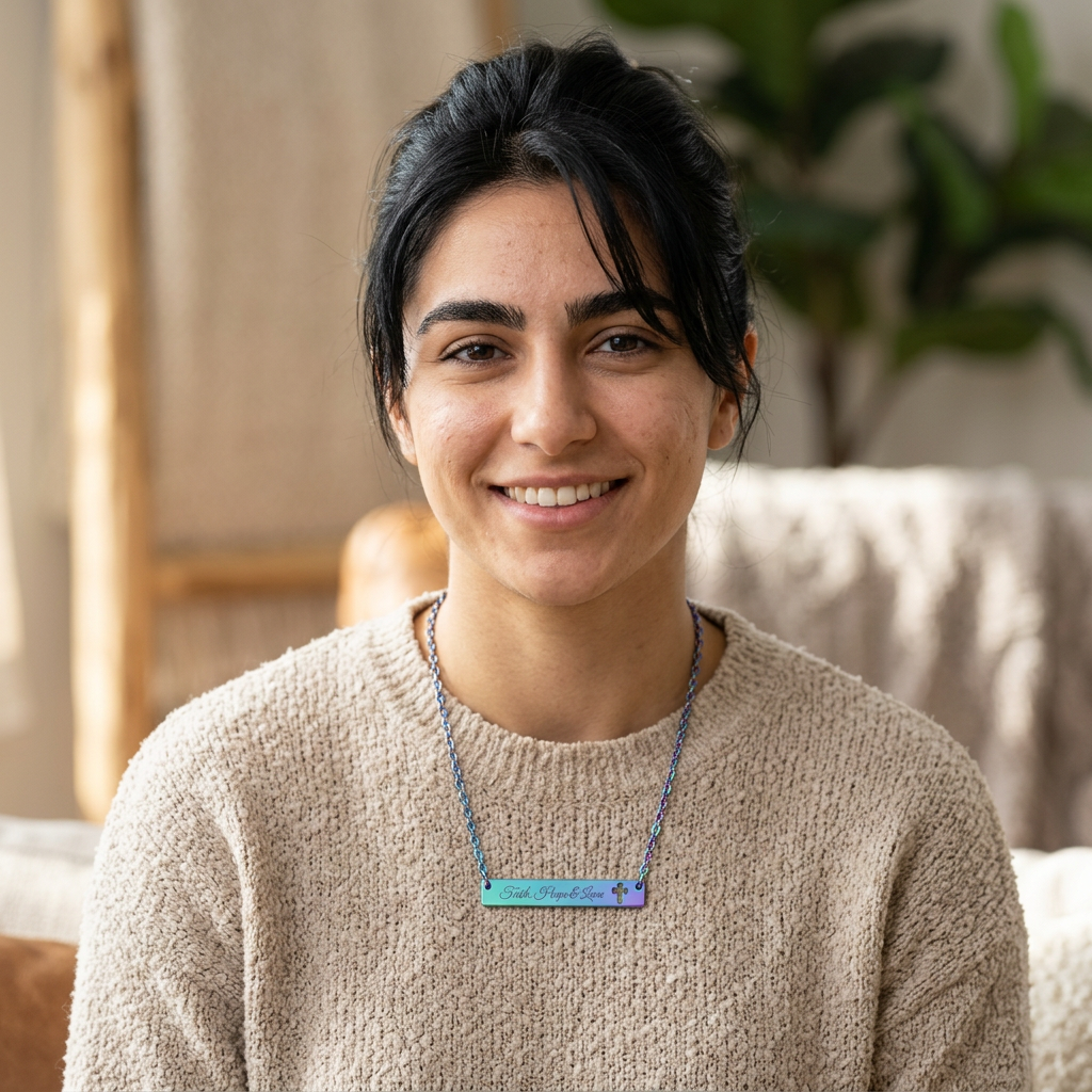 Personalize it! Engraved Cutout Cross Bar Necklace