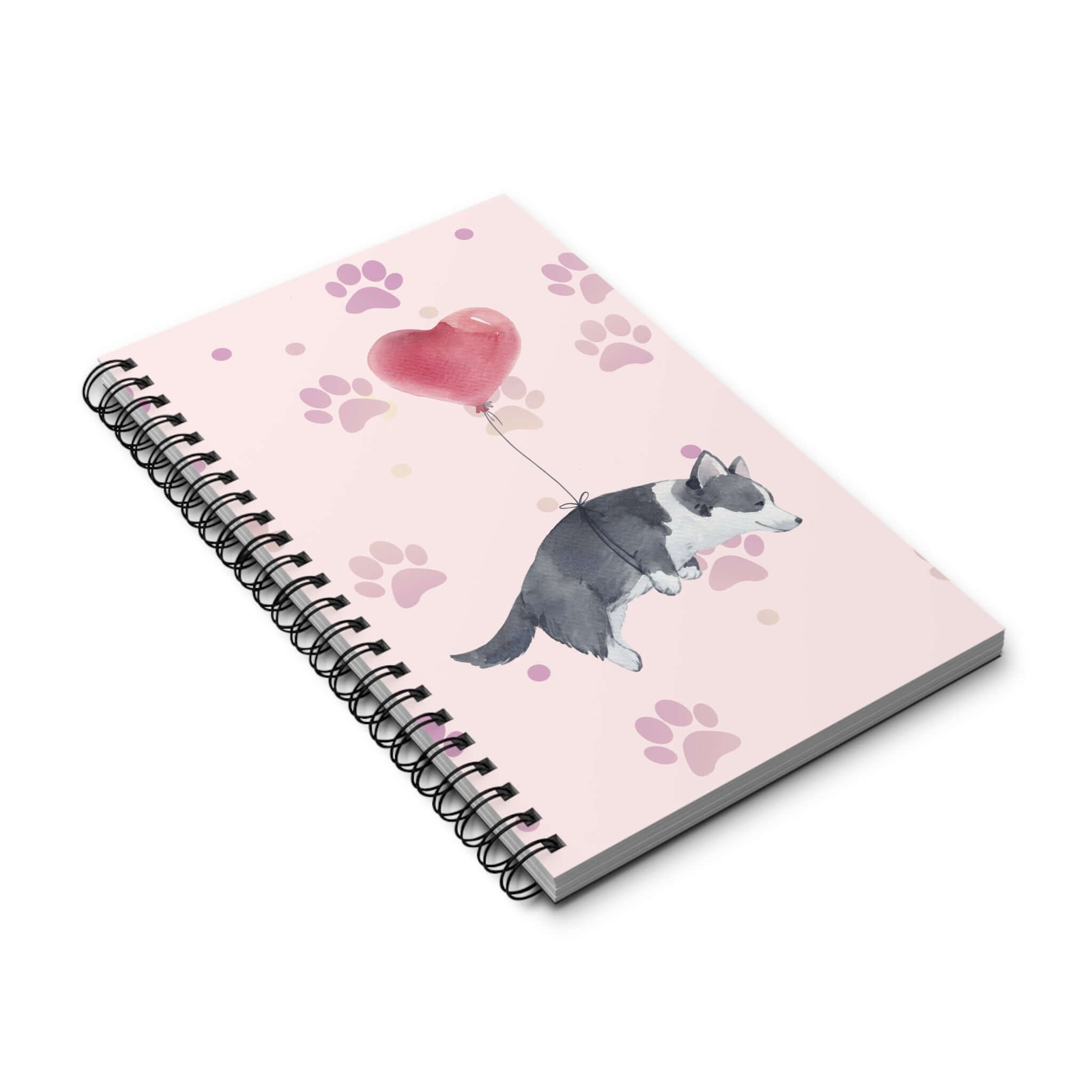 Corgi Balloon Spiral Journal — Cute Paw Print Notebook