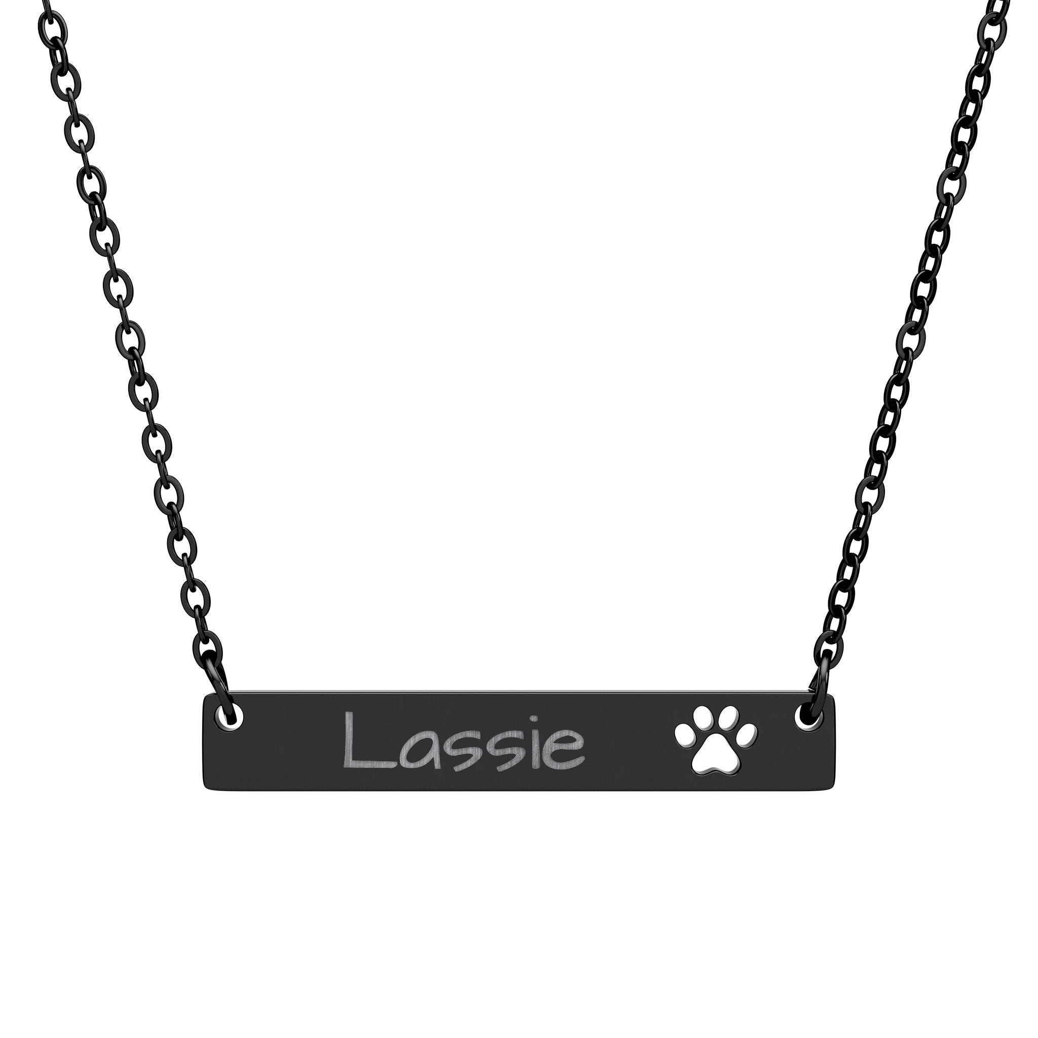 Personalize it! Engraved Paw Bar Necklace - Pet Name Jewelry