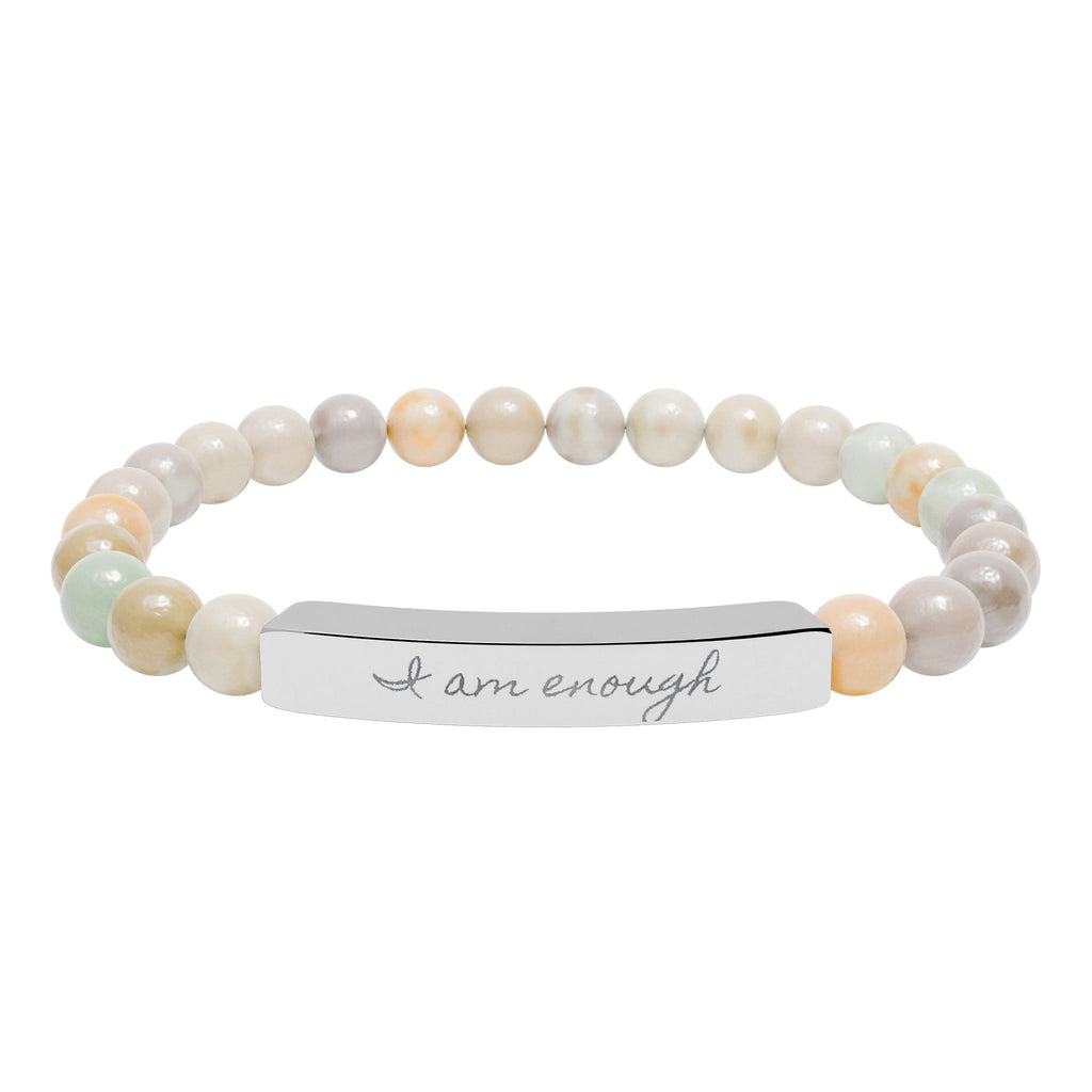 Personalize it! Engravable Natural Stone Stretch Bracelet — Bar Bead Bracelet ("I am enough")