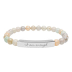 Personalize it! Engravable Natural Stone Stretch Bracelet — Bar Bead Bracelet ("I am enough")