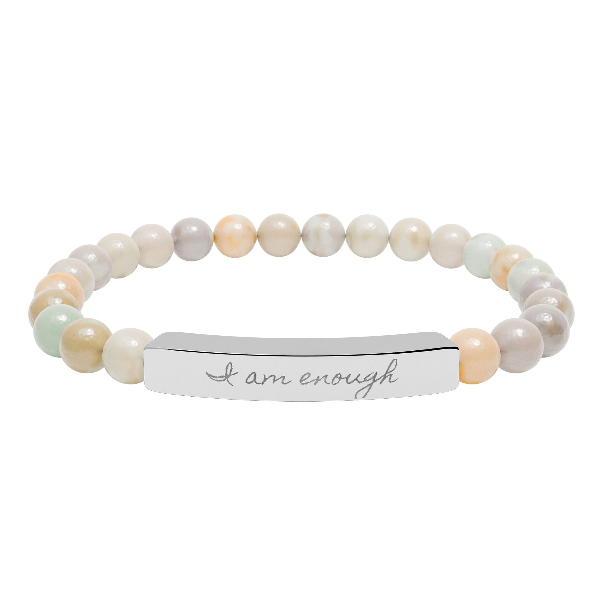 Personalize it! Engravable Natural Stone Stretch Bracelet — Bar Bead Bracelet ("I am enough")