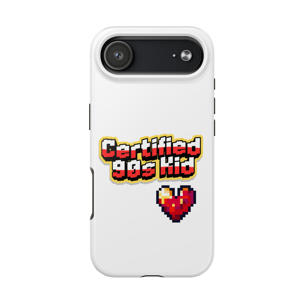 Certified 90s Kid Tough Phone Case — Retro Pixel Art Heart Protective Cover
