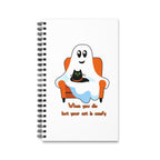 Ghost & Cat Spiral Journal — "When You Die But Your Cat Is Comfy" Cute Halloween Notebook
