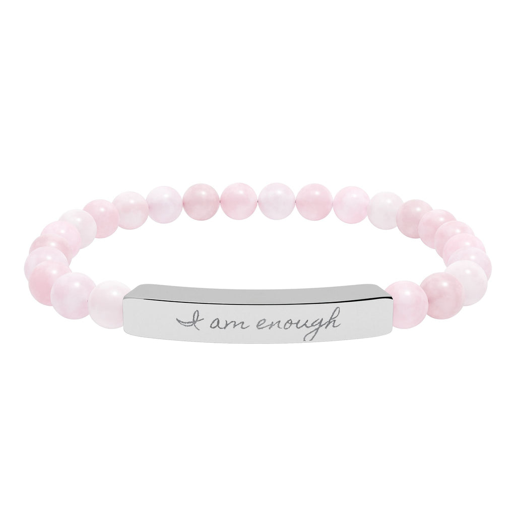 Personalize it! Engravable Natural Stone Stretch Bracelet — Bar Bead Bracelet ("I am enough")