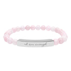 Personalize it! Engravable Natural Stone Stretch Bracelet — Bar Bead Bracelet ("I am enough")