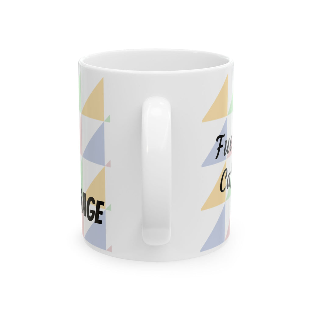 Pastel Geometric Ceramic Mug — 'Fueled by Caffeine...and RAGE' Patterned Coffee Cup (11oz, 15oz)