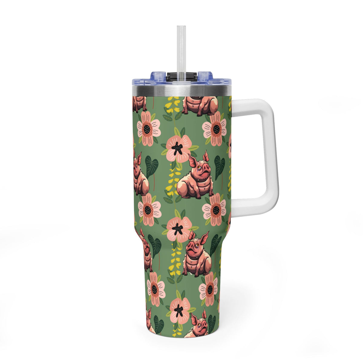 40oz Floral Squonk Tumbler — Insulated Vacuum Travel Mug