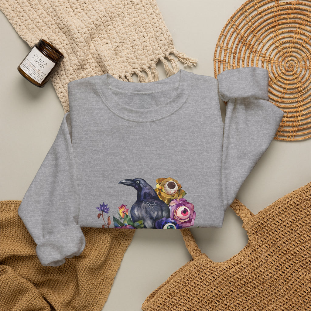 Surreal Raven & Wildflowers Crewneck Sweatshirt