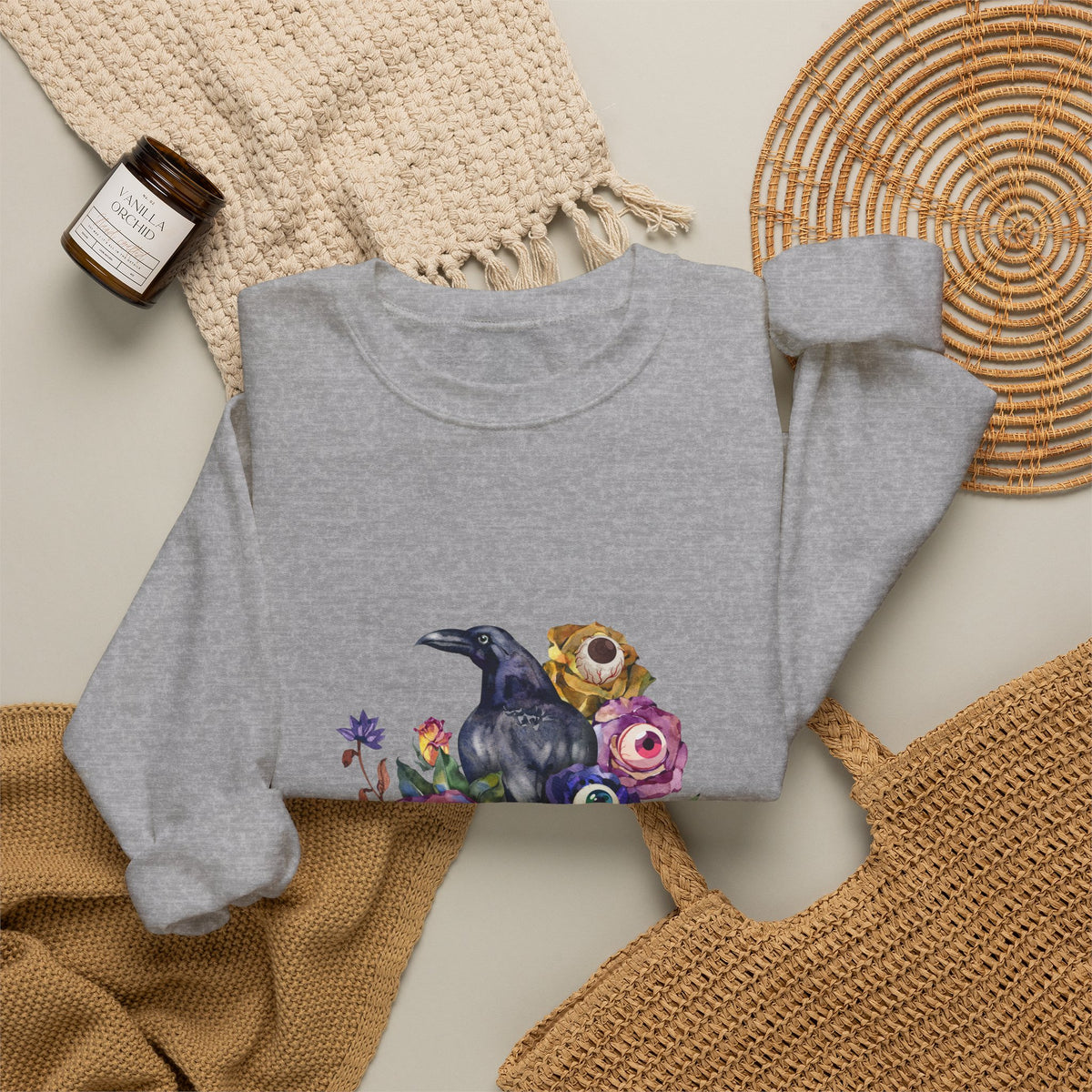 Surreal Raven & Wildflowers Crewneck Sweatshirt