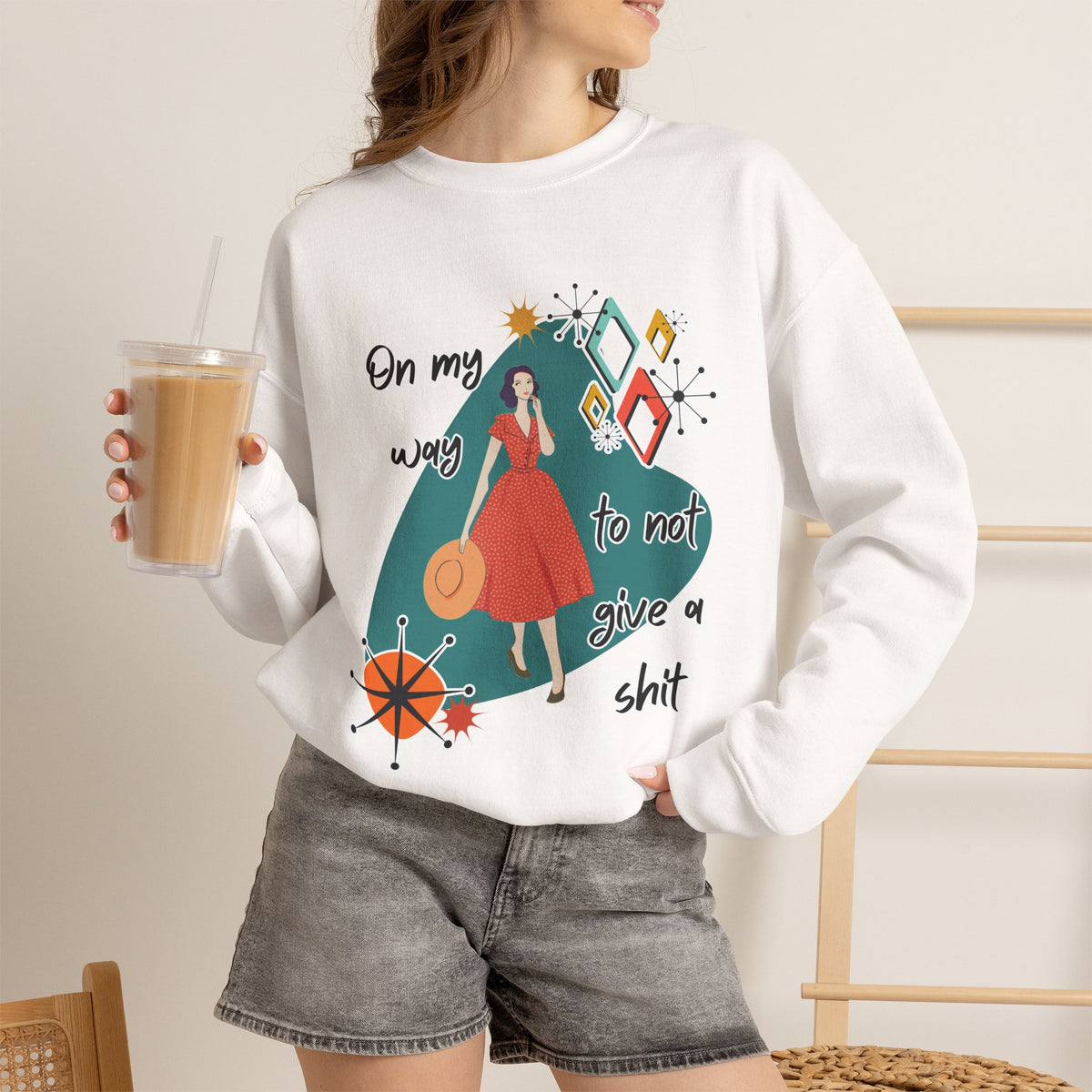 Crewneck Sweatshirt — "On My Way to Not Give a Shit" Retro Graphic