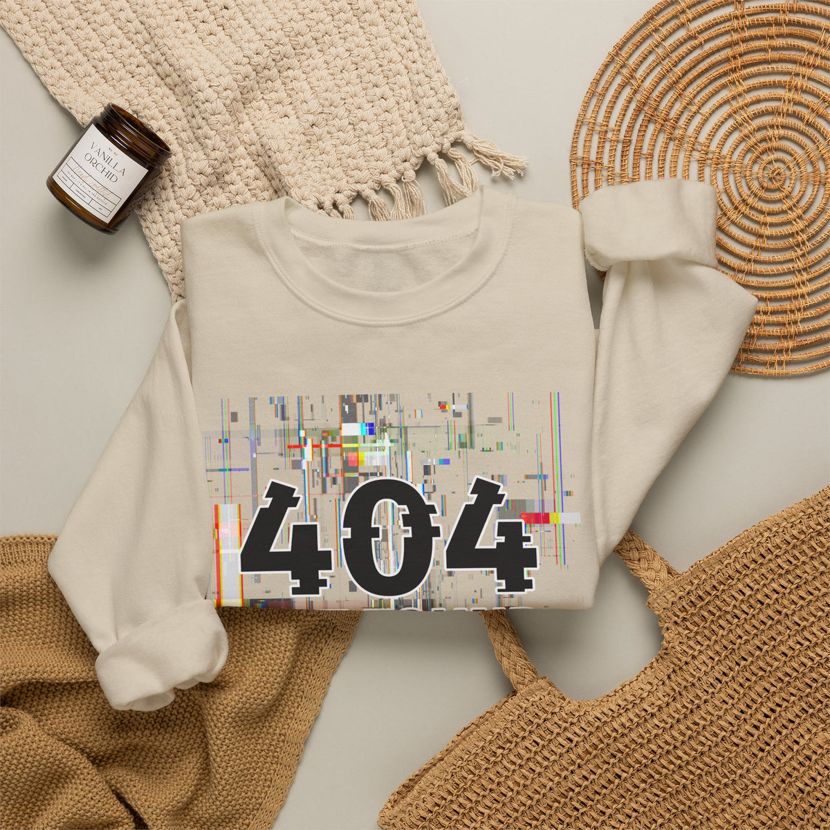 404 Not Found Crewneck Sweatshirt — Glitch Tech Graphic Pullover