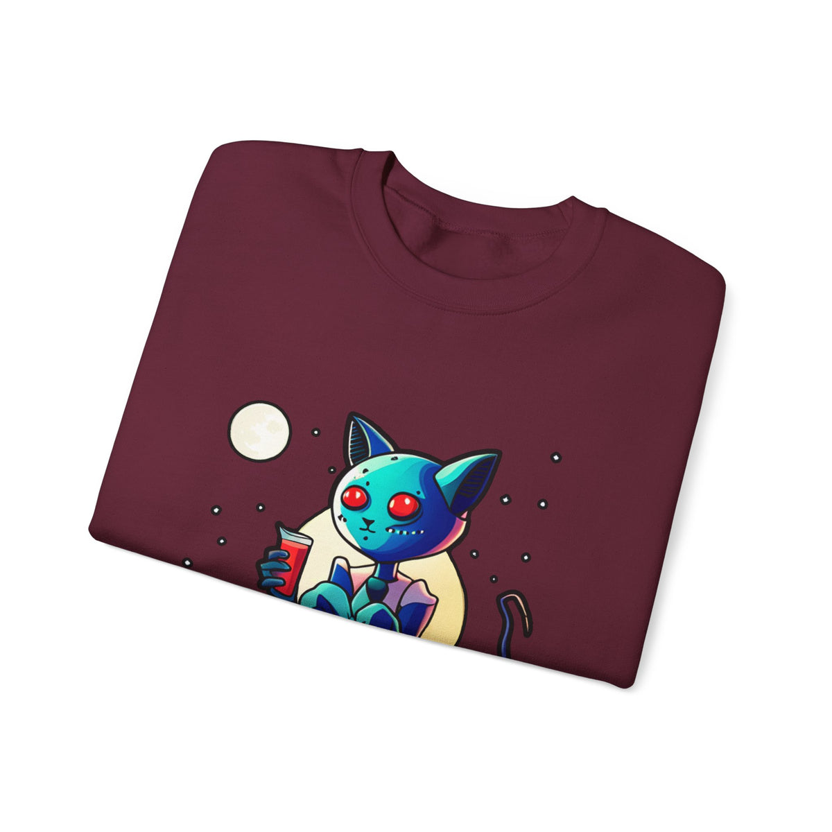 Alien Cat Crewneck Sweatshirt — Neon Cosmic Cat Graphic
