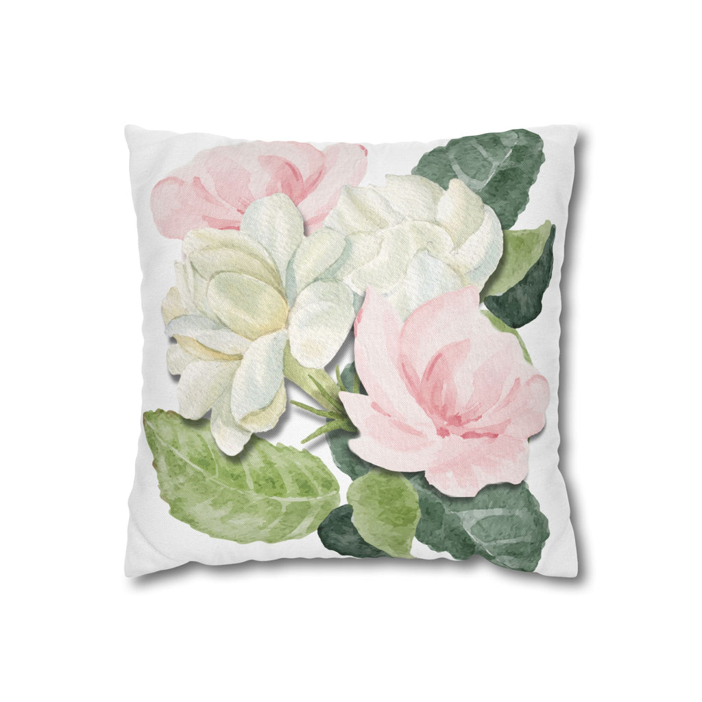 Peony Floral Garden Pillowcase — Pink & White Decorative Throw Pillowcase