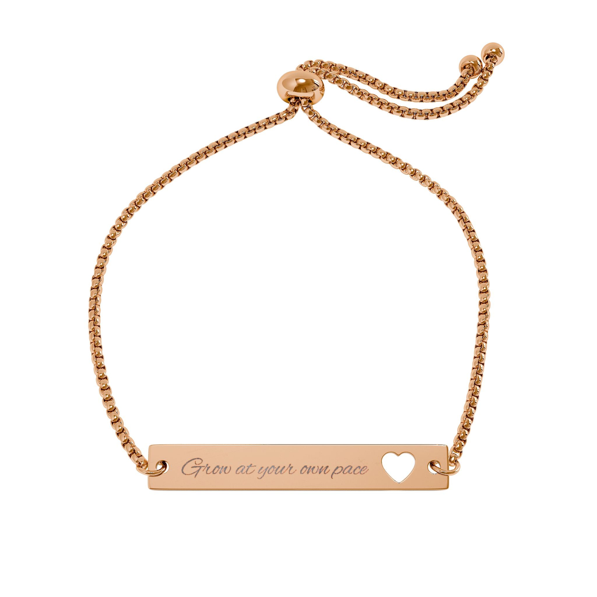 Personalize it! Heart Cutout Bar Bracelet — Adjustable Gold Nameplate Bracelet