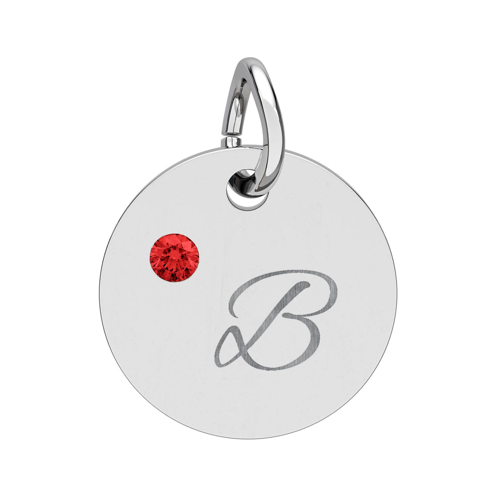 Personalize it!  Birthstone Circle Charm — Engraved Initial Pendant