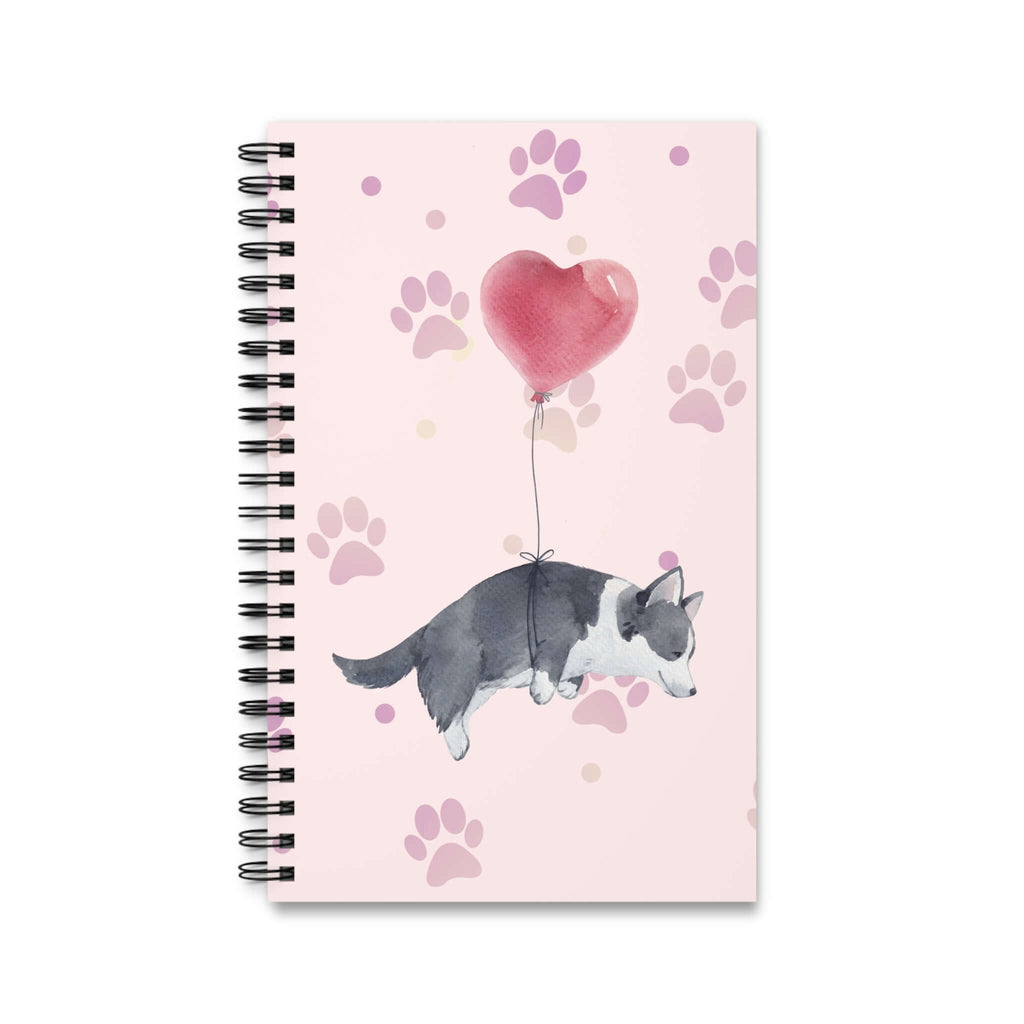 Corgi Balloon Spiral Journal — Cute Paw Print Notebook
