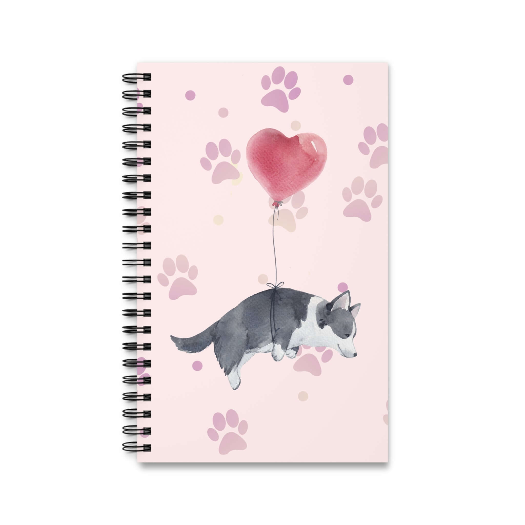 Corgi Balloon Spiral Journal — Cute Paw Print Notebook