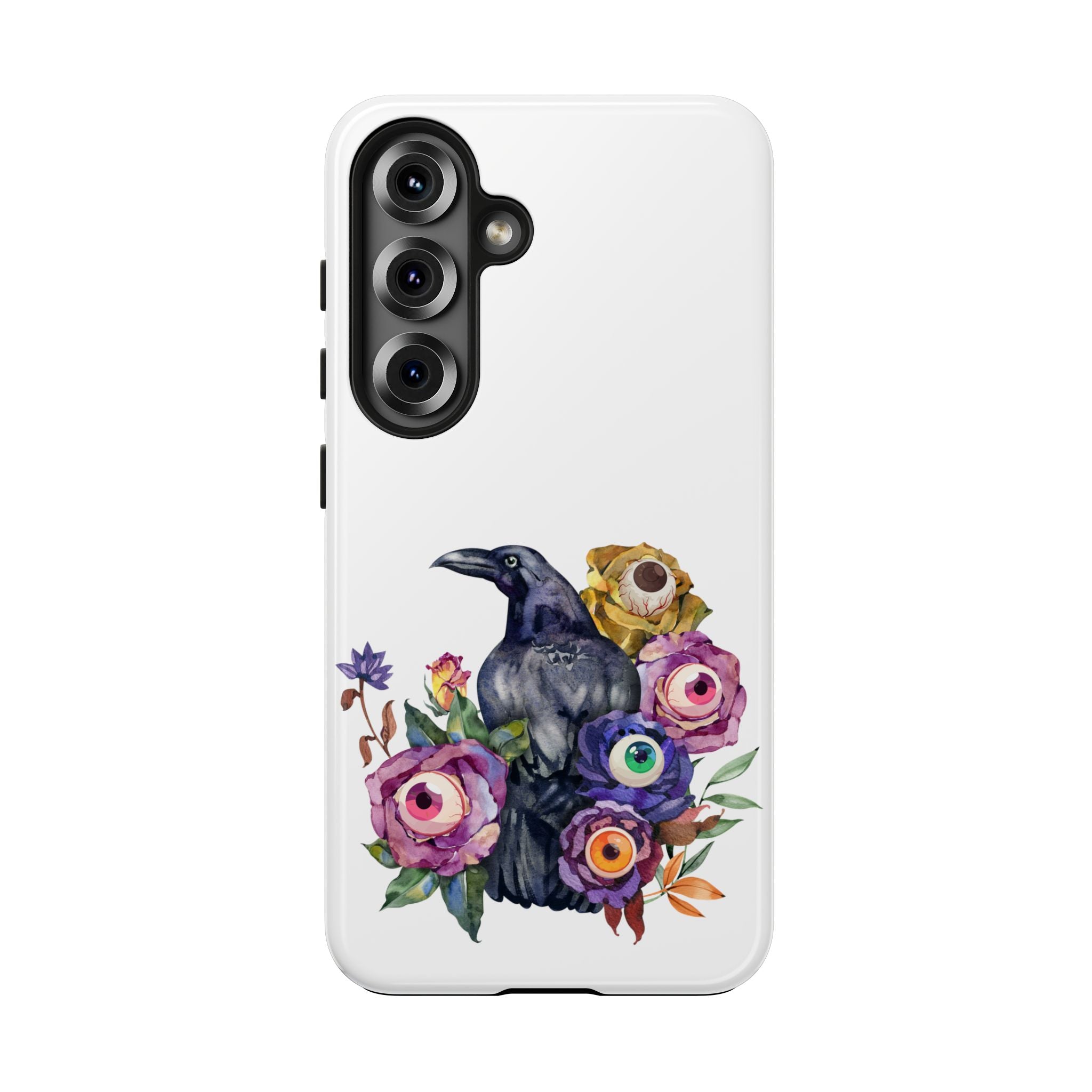'Surreal' Tough Phone Case — Protective Phone Cover with Raven and Bouquet Design