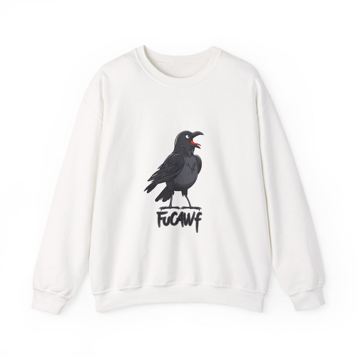 Crewneck Sweatshirt — Screaming Crow Graphic with "FUC AWF" Text