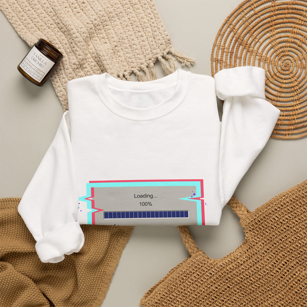 Crewneck Sweatshirt — "Rendering reality... please wait" Retro Loading Graphic