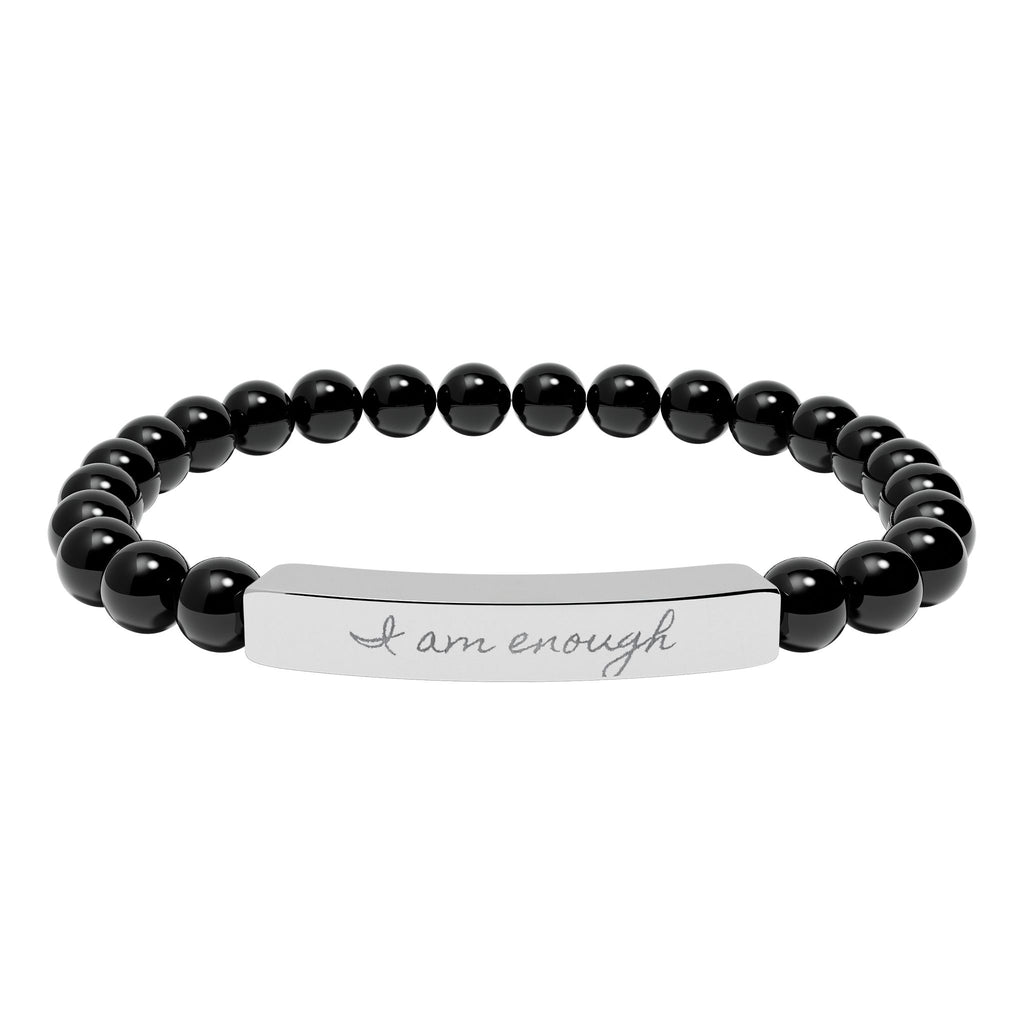 Personalize it! Engravable Natural Stone Stretch Bracelet — Bar Bead Bracelet ("I am enough")