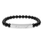 Personalize it! Engravable Natural Stone Stretch Bracelet — Bar Bead Bracelet ("I am enough")